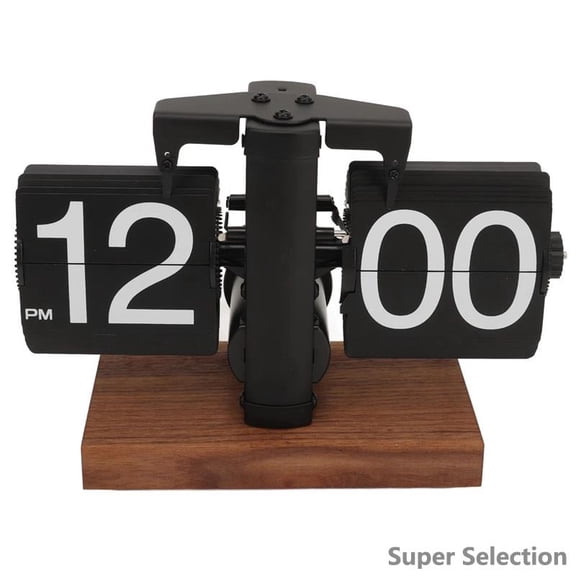 Flip Clock, Retro Vintage Battery Operated Tabletop Desk Clock With Automatic Mechanical Flip Numbers, Quiet Wooden Digital Clock For Home Office Decor, Walnut (Battery Not Included)