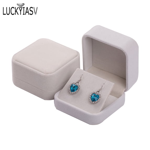 Flip Cover Jewelry Storage Boxes Earrings Pendant Jewelry Box Velvet Case Earrings Plastic Display Box 7*7*4cm WHITE