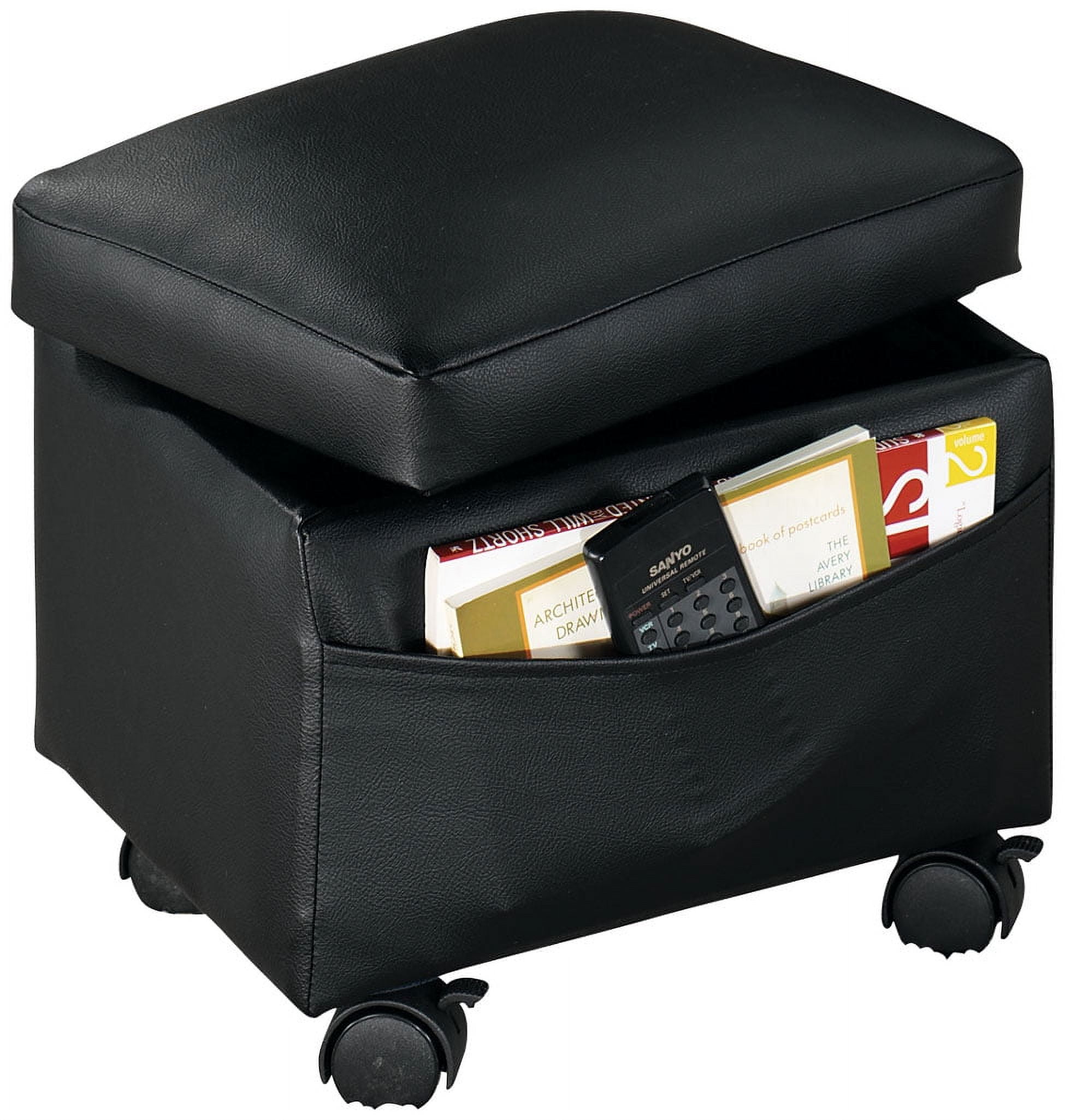 Black Vinyl Flip Top Storage Ottoman with Casters