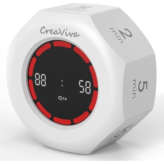 Flip Cube Pomodoro Timer - Rechargeable Visual Countdown & Count Up Stopwatch, 7 Preset Intervals, 3 Alarm Modes, Productivity Tool for ADHD, Kids, Study, Work & Kitchen (White)
