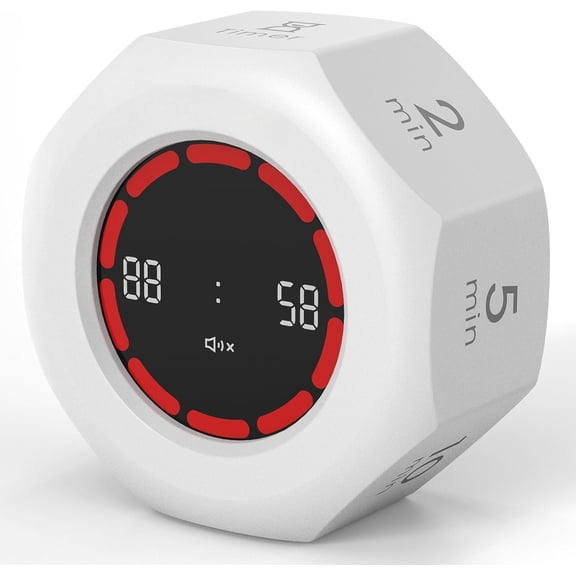 Flip Cube Pomodoro Timer - Rechargeable Visual Countdown & Count Up Stopwatch, 7 Preset Intervals, 3 Modes, Productivity Tool for , , Study, Work & Kitchen (White)