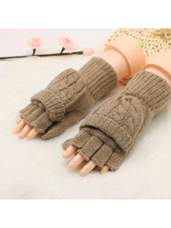 Flip Cute Dual-Use Wool Gloves – Warm Half-Finger & Mitten Convertible Gloves for Women & Men, Acrylic-Wool Blend, 7.9 Inches Length (1 Pair)
