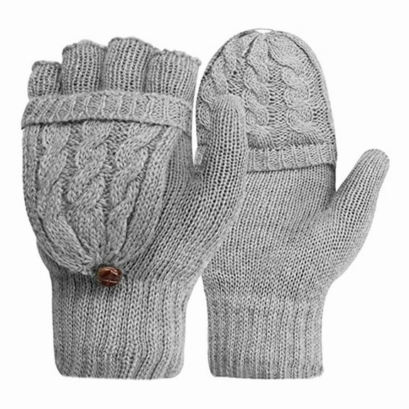 Flip Cute Dual-Use Wool Gloves – Warm Half-Finger & Mitten Convertible Gloves for Women & Men, Acrylic-Wool Blend, 7.9 Inches Length (1 Pair)