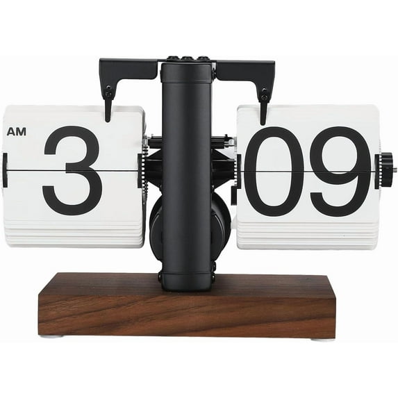 Flip Desk Clock, Retro Vintage Flip Desk Table Clock, Digital Flip Clock 12h Single Sided Large Numbers Automatic Retro Mechanical Flip Clock Wood Base for Living Room (Black, 9gcnkt2zgp-11