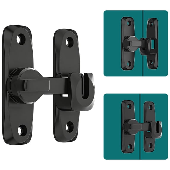 Flip Door Latch Lock, 90/180 Degree Right Angle Barn Door Gate Latches Lock Zinc Alloy Hardware Bold Thickened Door Sliding Door Latch Lock for Cabinets (Black)