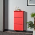 thumbnail image 1 of Flip Drawer Shoe Cabinet, Storage Organizer, Freestanding Shoe Rack, Wall Mounted No-Assembly (Red, 3 Drawer), 1 of 8
