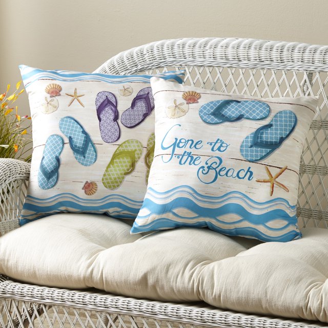 Flip Flop Accent Pillows with Beachy Print for Couches and Beds Set of 2
