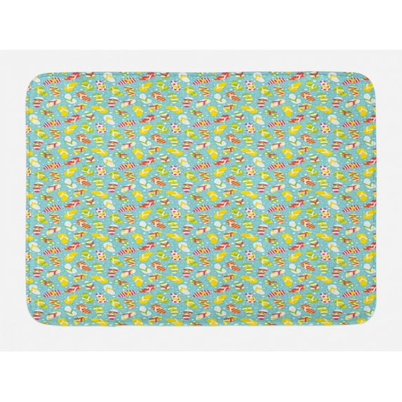 Flip Flop Bath Mat, Colorful and Different Patterned Double Pluggers on Star Filled Blue Backdrop, Plush Bathroom Decor Mat with Non Slip Backing, 29.5" X 17.5", Multicolor, by Ambesonne