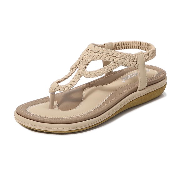Flip Flop Braided Sandals for Women Casual Summer Clip Toe Platform Wedge Boho Sandal Comfortable Elastic Ankle Strap Orthopedic Walking Shoes