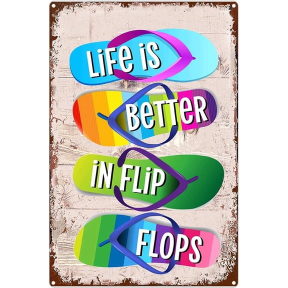 Flip Flop Decor Metal Tin Signs Life Is Better In Flip Flops Beach Sign Retro Wall Art Decor Outdoor Summer Pool Decorations 8x12 Inches