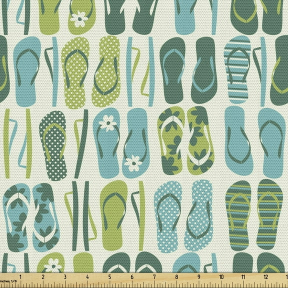 Ambesonne Flip Flop Fabric by the Yard Upholstery, Exotic Nature Colors, 2 Yards, Pale Green Pale Blue