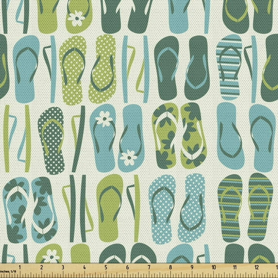 Ambesonne Flip Flop Fabric by the Yard Upholstery, Exotic Nature Colors, 2 Yards, Pale Green Pale Blue
