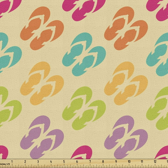 Ambesonne Flip Flop Fabric by the Yard Upholstery, Repeating Pattern, 10 Yards, Multicolor