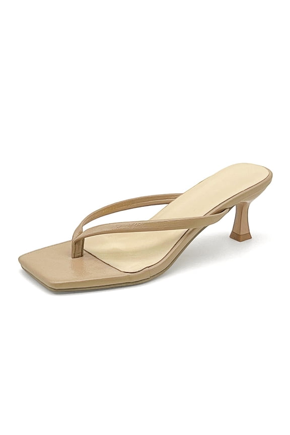 Flip Flop Heels for Women Square Open Toe Thong Heels Sandals Summer Slip On Heeled Mules Fashion Wedding Party Dress Comfortable Mid Heel Sandal