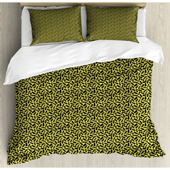 Flip Flop King Size Duvet Cover Set, Hand Drawn Style Simplistic Design of Multiple Style of Beach Slippers, Decorative 3 Piece Bedding Set with 2 Pillow Shams, Black and Pale Yellow, by Ambesonne