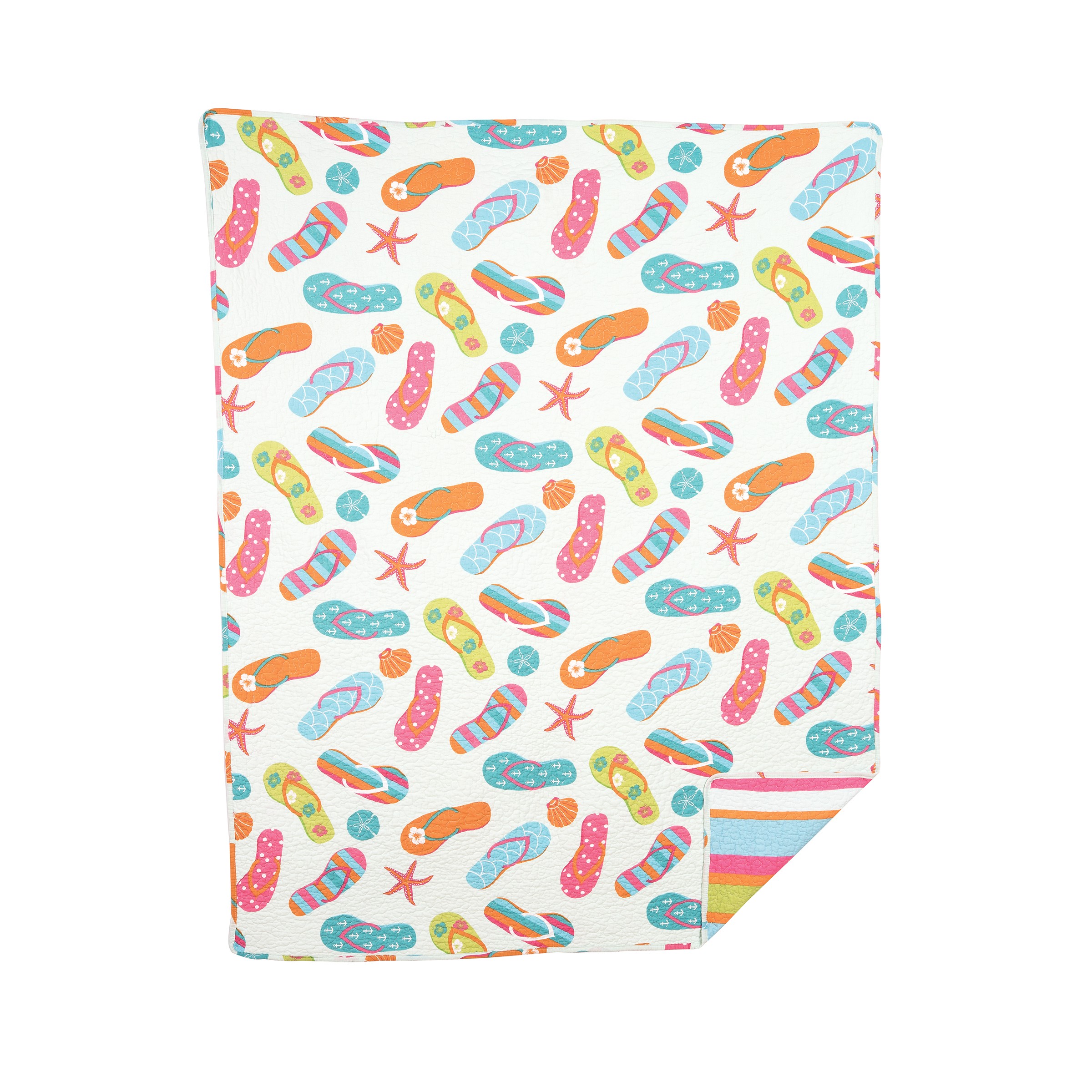 Flip Flop Life Coastal Beach Ocean Quilted Throw Blanket Cotton Machine