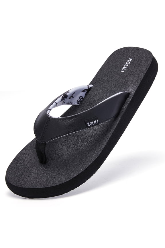 Flip Flop Sandals for Women with Arch Support,&nbsp;Athletic Walking Thong Slippers for Beach, Casual, Outdoor & Indoor, Black, 6 US