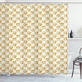thumbnail image 1 of Flip Flop Shower Curtain, Traditional Japanese Footwear Striped Slippers Repetitive Pattern, Fabric Bathroom Set with Hooks, 69W X 70L Inches, Orange Pale Pink and Khaki, by Ambesonne, 1 of 3