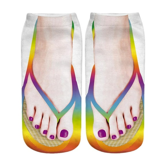 Flip Flop Socks Funny Manicure Print Socks Novelty Flip-flop Shoes Low Ankle Crew Socks for Women Men