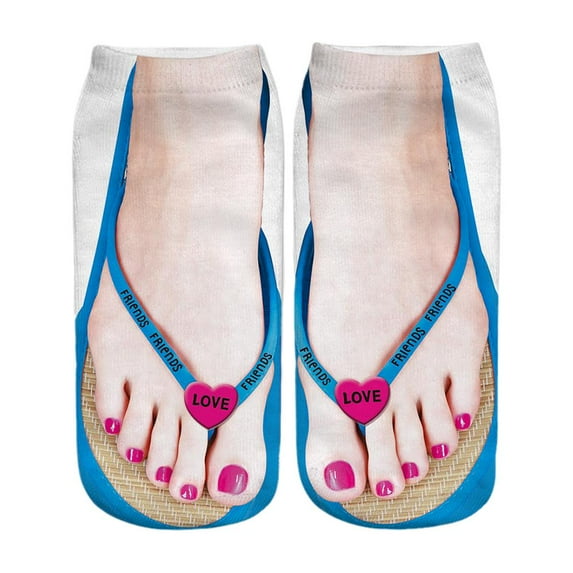 Flip Flop Socks Funny Manicure Print Socks Novelty Flip-flop Shoes Low Ankle Crew Socks for Women Men