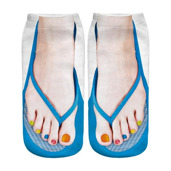 Flip Flop Socks Funny Manicure Print Socks Novelty Flip-flop Shoes Low Ankle Crew Socks for Women Men