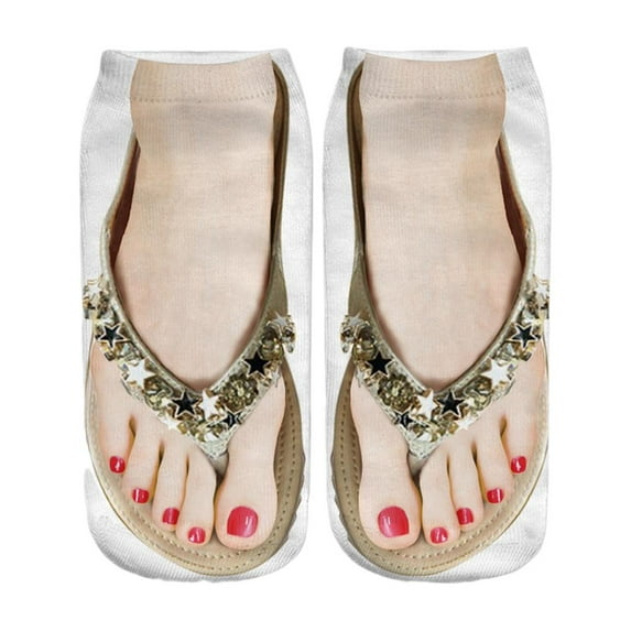 Flip Flop Socks Funny Manicure Print Socks Novelty Flip-flop Shoes Low Ankle Crew Socks for Women Men
