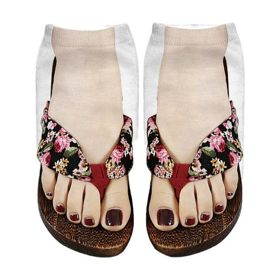 Flip Flop Socks Funny Manicure Print Socks Novelty Flip-flop Shoes Low Ankle Crew Socks for Women Men