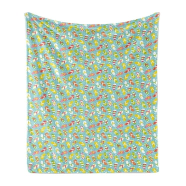 Flip Flop Soft Flannel Fleece Throw Blanket, Colorful and Different Patterned Double Pluggers on Star Filled Blue Backdrop, Cozy Plush for Indoor and Outdoor Use, 50" x 70", Multicolor, by Ambesonne