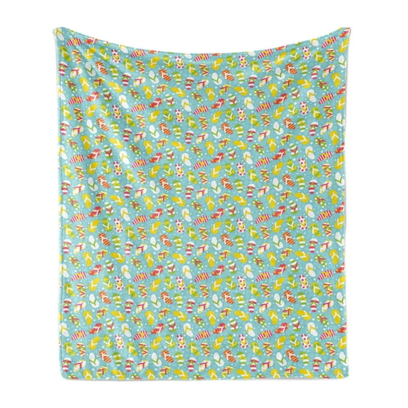 Flip Flop Soft Flannel Fleece Throw Blanket, Colorful and Different Patterned Double Pluggers on Star Filled Blue Backdrop, Cozy Plush for Indoor and Outdoor Use, 70" x 90", Multicolor, by Ambesonne