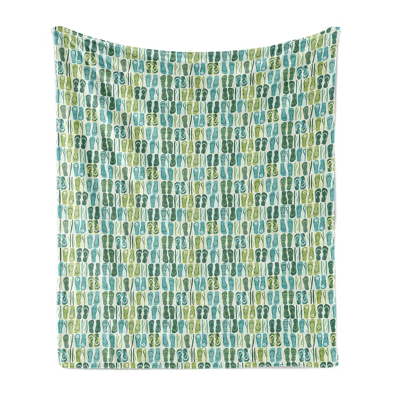Flip Flop Soft Flannel Fleece Throw Blanket, Funky Beach Slippers Blended Aqua and Exotic Nature Colors, Cozy Plush for Indoor and Outdoor Use, 60" x 80", Pale Green Pale Blue, by Ambesonne