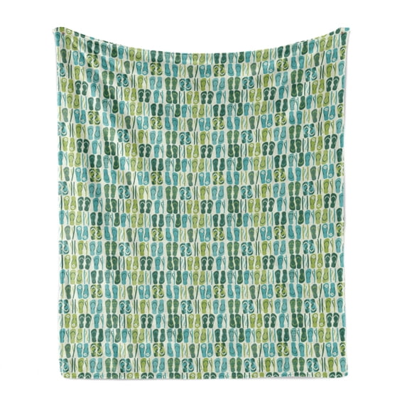 Flip Flop Soft Flannel Fleece Throw Blanket, Funky Beach Slippers Blended Aqua and Exotic Nature Colors, Cozy Plush for Indoor and Outdoor Use, 70" x 90", Pale Green Pale Blue, by Ambesonne