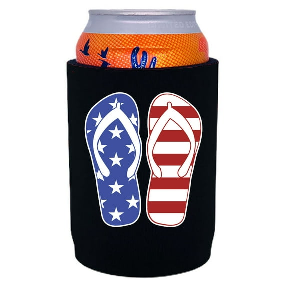 Flip Flop Stars and Stripes USA Full Bottom Can Coolie (Black)