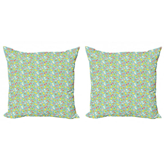 Ambesonne Summer Throw Pillow Cover 2 Pack, Colorful Flip Flops, 24", Multicolor