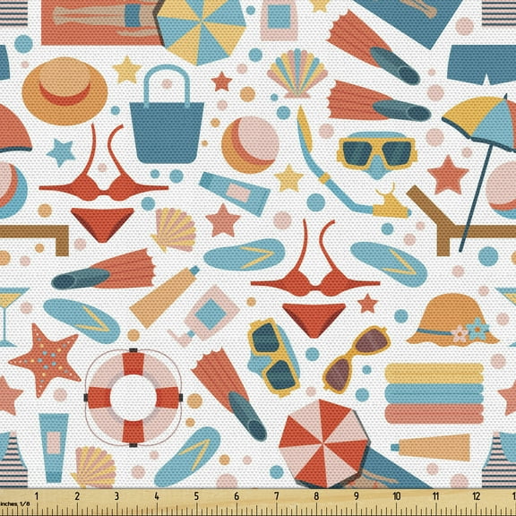 Ambesonne Flip Flop Fabric by the Yard Upholstery, Snorkeling s, 3 Yards, Multicolor