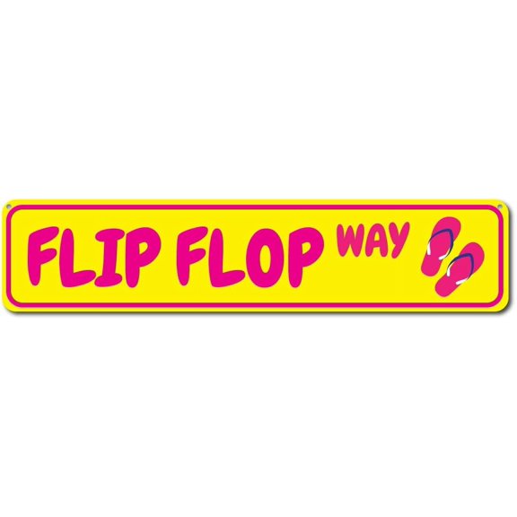 Flip Flop Way Metal Sign Beach Lover House Decor, Sandy Sandals 4"x16"