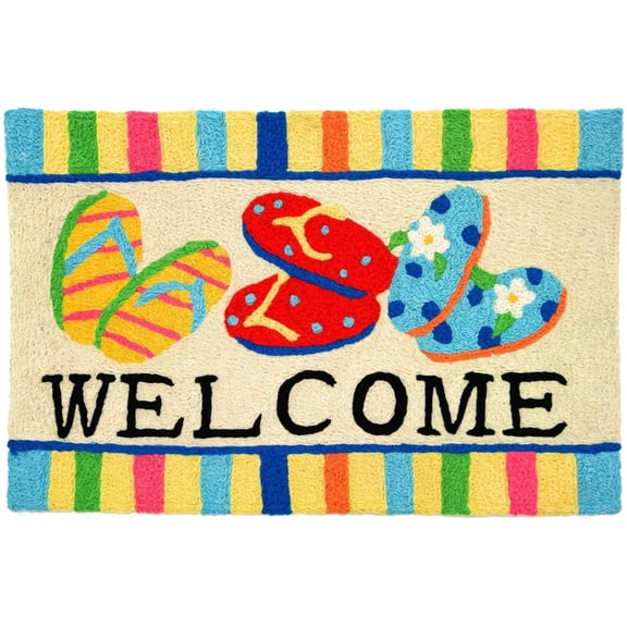 Jellybean Flip Flop Welcome Rug Bright Colors Accent Area Mat for Entryway, Porch, or Indoor/Outdoor Use
