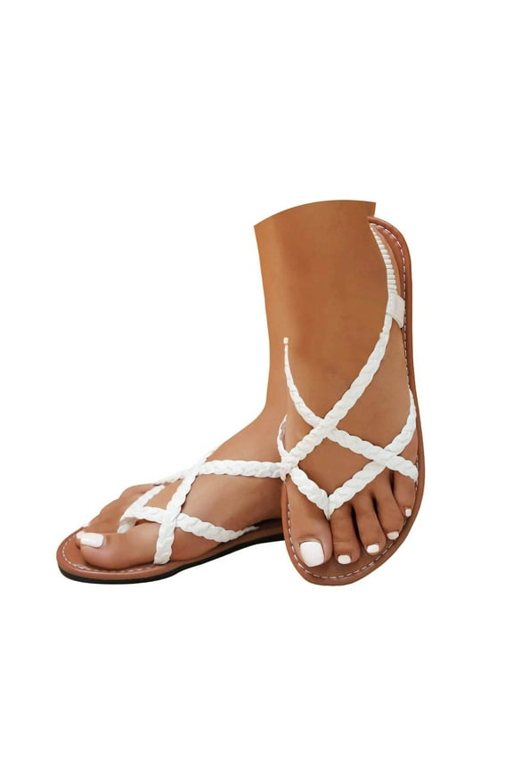 Flip Flop for Women 2025 Boho Beach Summer Braided Leather Strappy Flat Sandals Casual Dressy Sandals