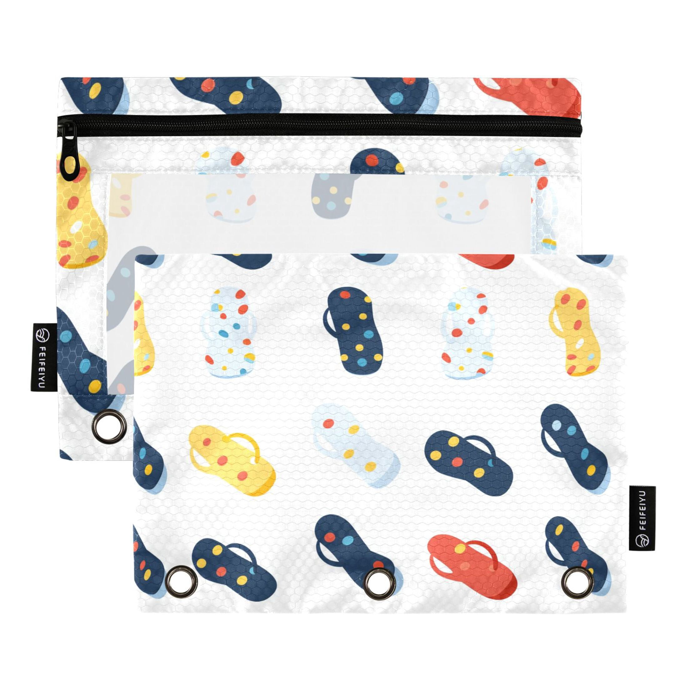 Folder Flop Flip Flop with Dots 2 Pack Pencil Pouch for 3 Ring Binder Smooth Zipper ...