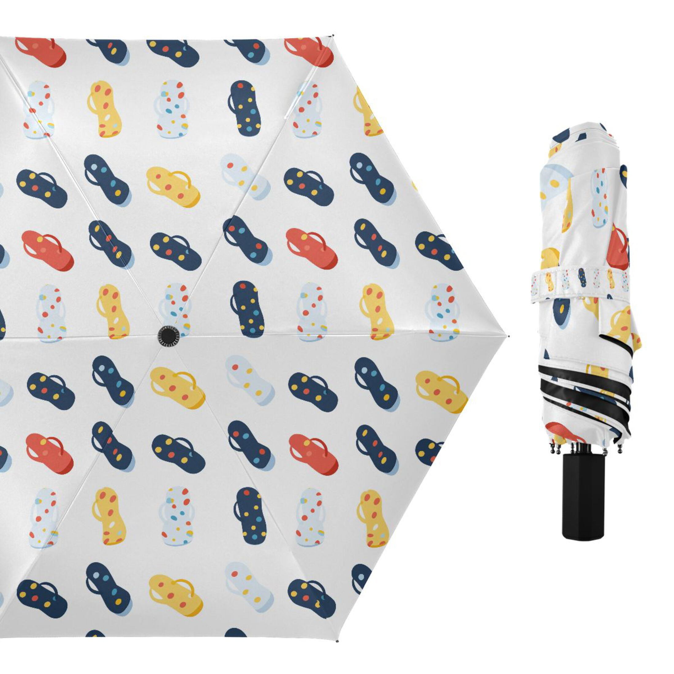 Flip Flop with Dots Compact Sun Umbrella Windproof Travel Umbrellas for Rain Strong Portable UV Protection