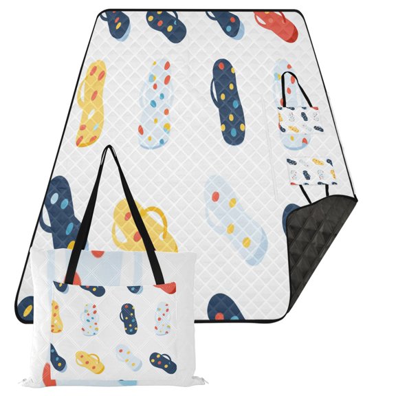 Flip Flop with Dots Extra Large Picnic Beach Blanket Waterproof Sand Proof Portable Outdoor Mat 80x118