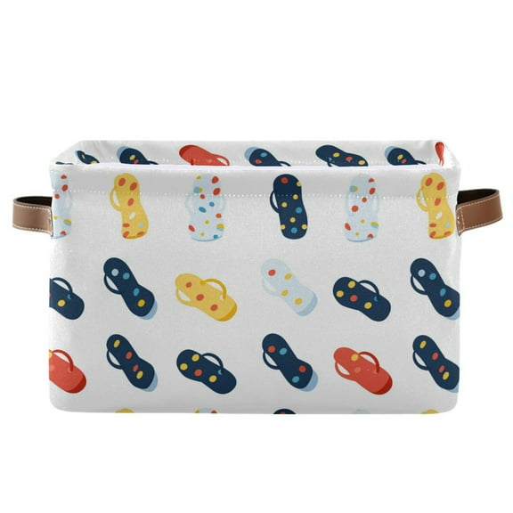 Flip Flop with Dots Storage Bins with Handle Fabric Organizer Basket Foldable Box 1 Pack 14.2x10.2x8.3