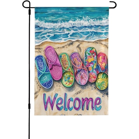 Flip Flops Beach Garden Flag Vertical Double Sided Outdoor Yard Flags 12.5x18 Inch Burlap Banners Vertical Double Sided for Outdoor Decor Lawn