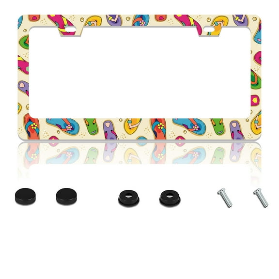 Flip-Flops and Beach Sand License Plate Frames Personalized License Plate Frames Cover Aluminum Anti-Rust Metal Car Plates Tag Car Decoration Accessory for Men Women 12.2" x 6.2"