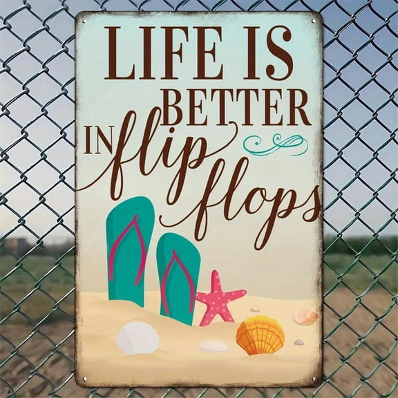Flip Flops Beach Scene Rustic Aluminum Wall Art Metal Tin Sign 8x12 Vintage Indoor Outdoor Decor for Home Office Cafe Yard Garden