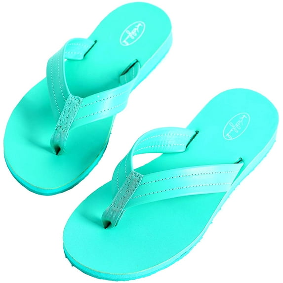 Flip Flops Beach Slides Leather Thongs Comfy Casual Sandals slippers (Women 5-6,Green)