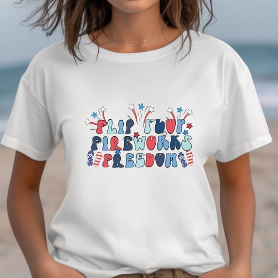 Flip Flops Fireworks Freedom | Independence Day | 4Th Of July Fireworks Shirt | America Shirt | Fourth Of July | Freedom Shirt (Colors:Athletic Heather; Sizes:S;)