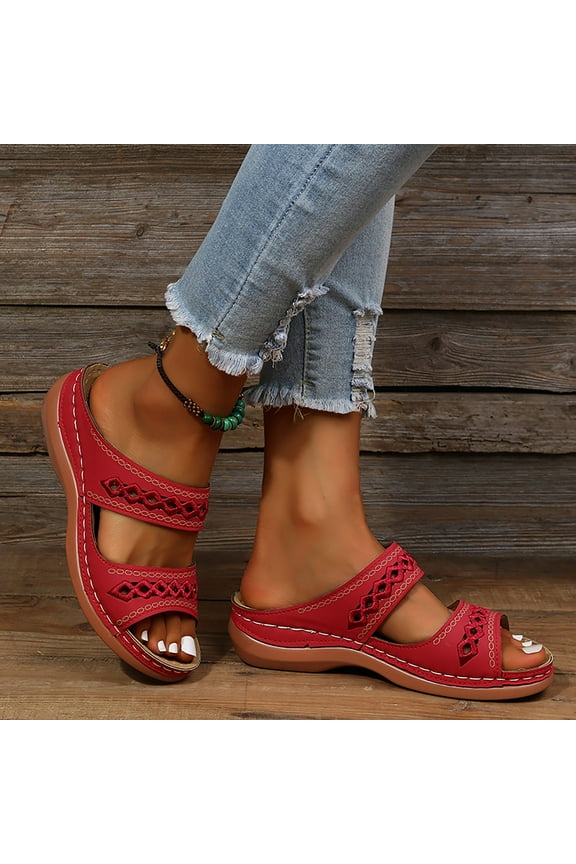 Flip Flops For Women Beach Women Slides Slip on Flat Sandals Ladies Soft Cushion Fashion Yoga Mat Slippers Red 7.5