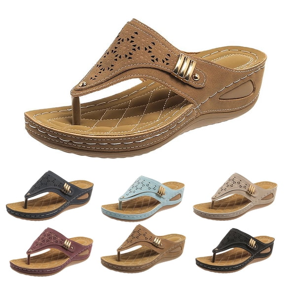 Flip Flops For Women Beach Womens Sandals Comfortable Fashion Orthotic Slides Ladies Lightweight Slip On Slippers Sandals Brown 8.5