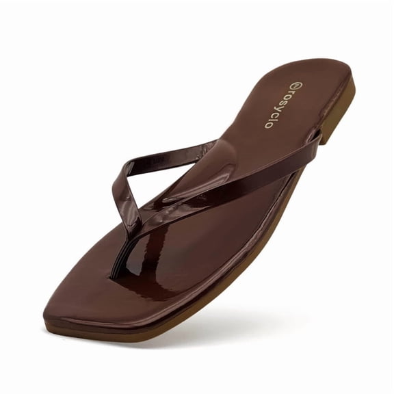 Flip Flops For Women Comfortable Round Toe Beach Sandals Vegan Leather Strap Slides Slip On Dressy Flats Sandals For Women