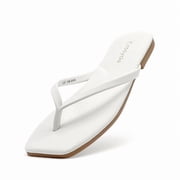 Flip Flops For Women Comfortable Round Toe Beach Sandals Vegan Leather Strap Slides Slip On Dressy Flats Sandals For Women